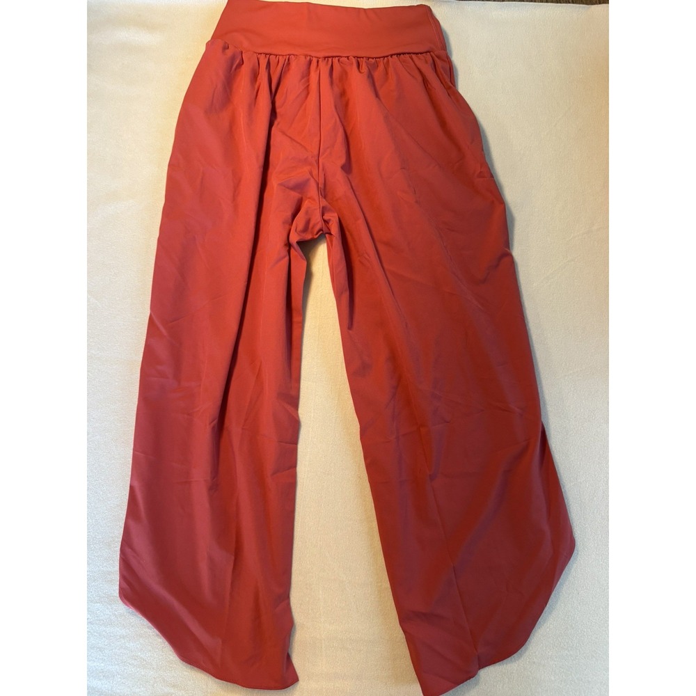 Halara XS Rust Red Crossover Waist Wide Leg Curved Hem Pants Stretch Boho Fall